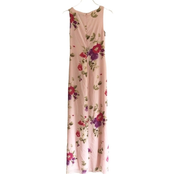 Lauren Ralph Lauren Pink Floral Georgette Gown Gathered Gem Waist Size 2 - Picture 9 of 12